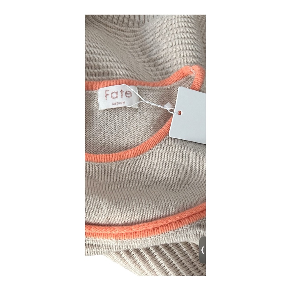 FATE Cold Shoulder Ribbed‎ Cream & Orange Knit Sweater Coral Trim Size M NWT - Picture 11 of 13